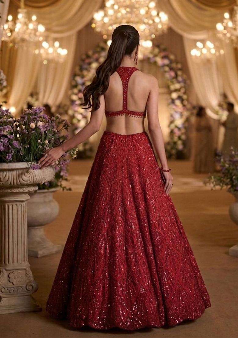 Royal Red  Sequin Bridal Lehenga Set - Indya
