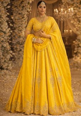 Yellow Embroidered  Bridal Lehenga Set