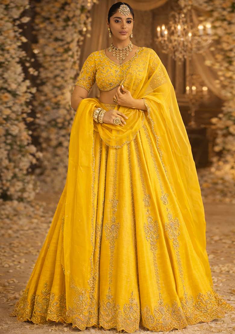 Yellow Embroidered  Bridal Lehenga Set - Indya