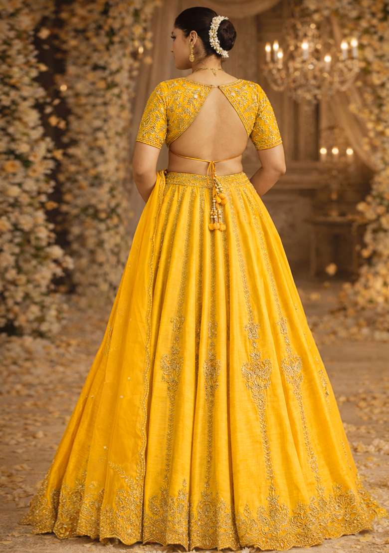 Yellow Embroidered  Bridal Lehenga Set - Indya