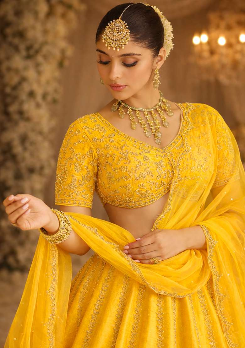 Yellow Embroidered  Bridal Lehenga Set - Indya
