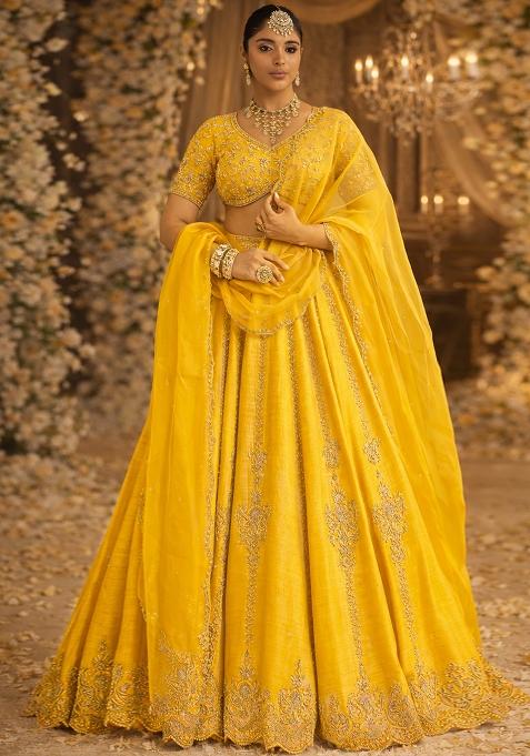 Yellow Embroidered  Bridal Lehenga Set