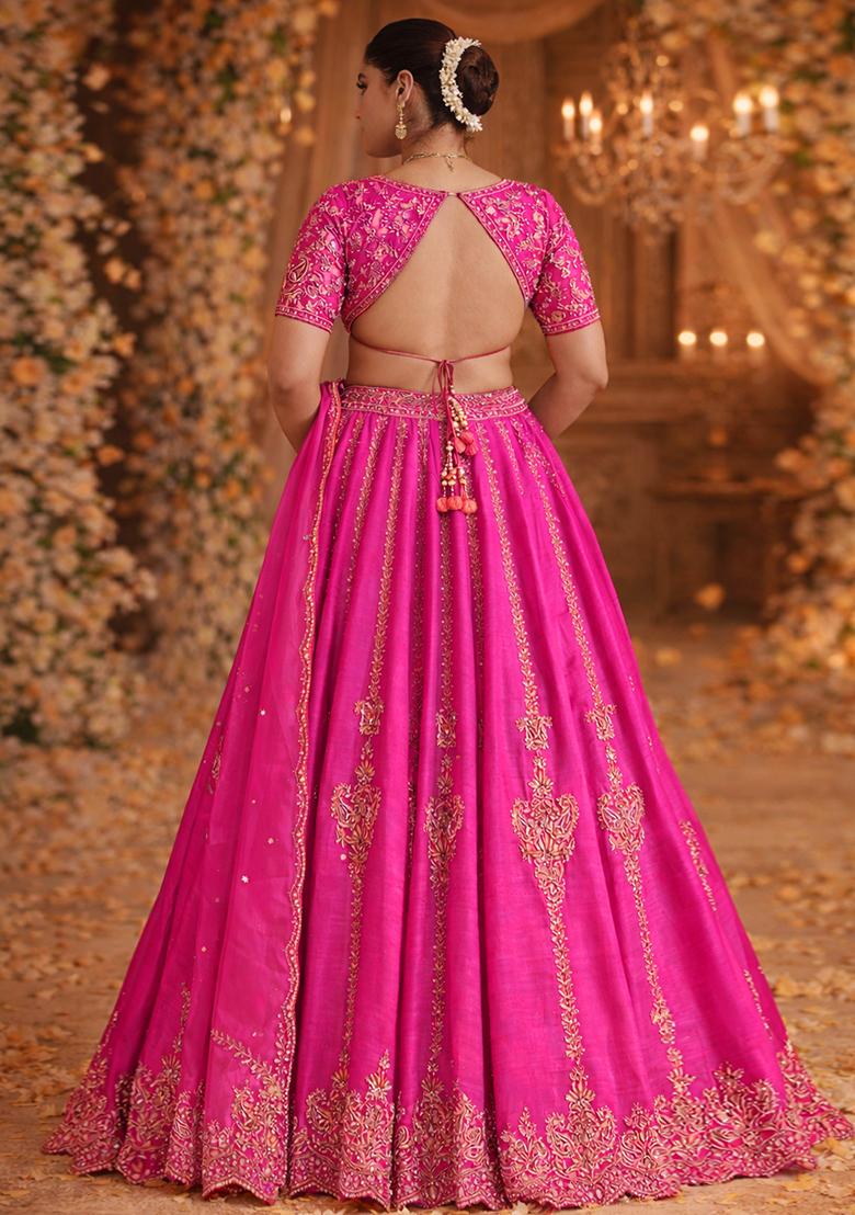 Pink Embroidered  Bridal Lehenga Set - Indya