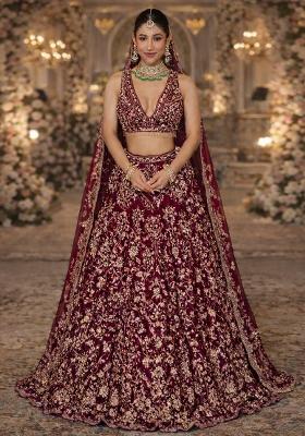 Maroon Embroidered&nbsp; Bridal Lehenga Set
