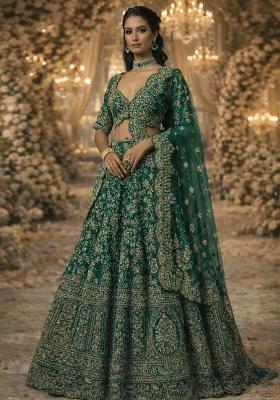 Emerald Green Embroidered&nbsp; Bridal Lehenga Set