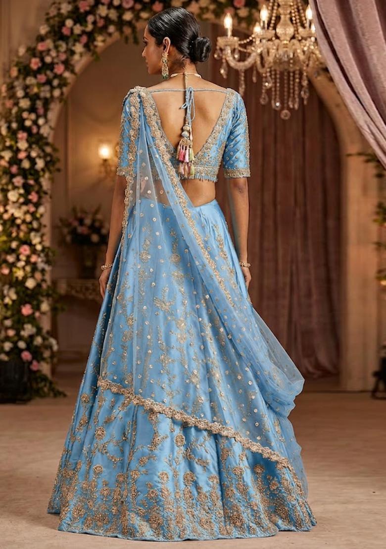 Royal Blue  Embroidered&nbsp; Bridal Lehenga Set - Indya