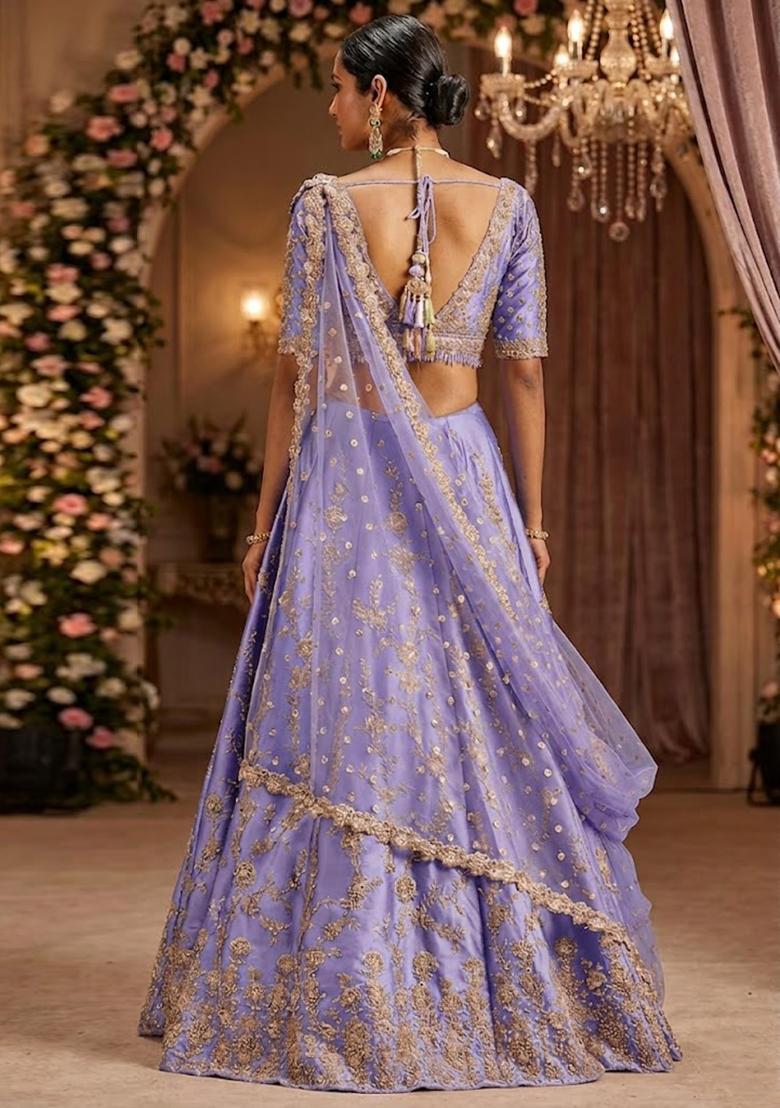 Lavendar Embroidered&nbsp; Bridal Lehenga Set - Indya