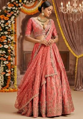 Dusty Rose Embroidered&nbsp; Bridal Lehenga Set
