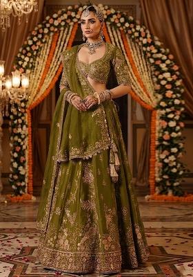 Emerald Green Embroidered&nbsp; Bridal Lehenga Set