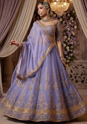 Lavendar Embroidered&nbsp; Bridal Lehenga Set