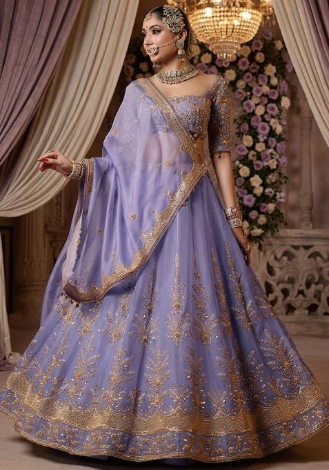 Lavendar Embroidered Bridal Lehenga Set — view on Indya