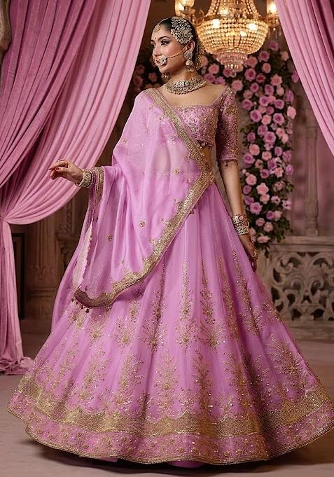 Rani Pink Embroidered Bridal Lehenga Set — view on Indya