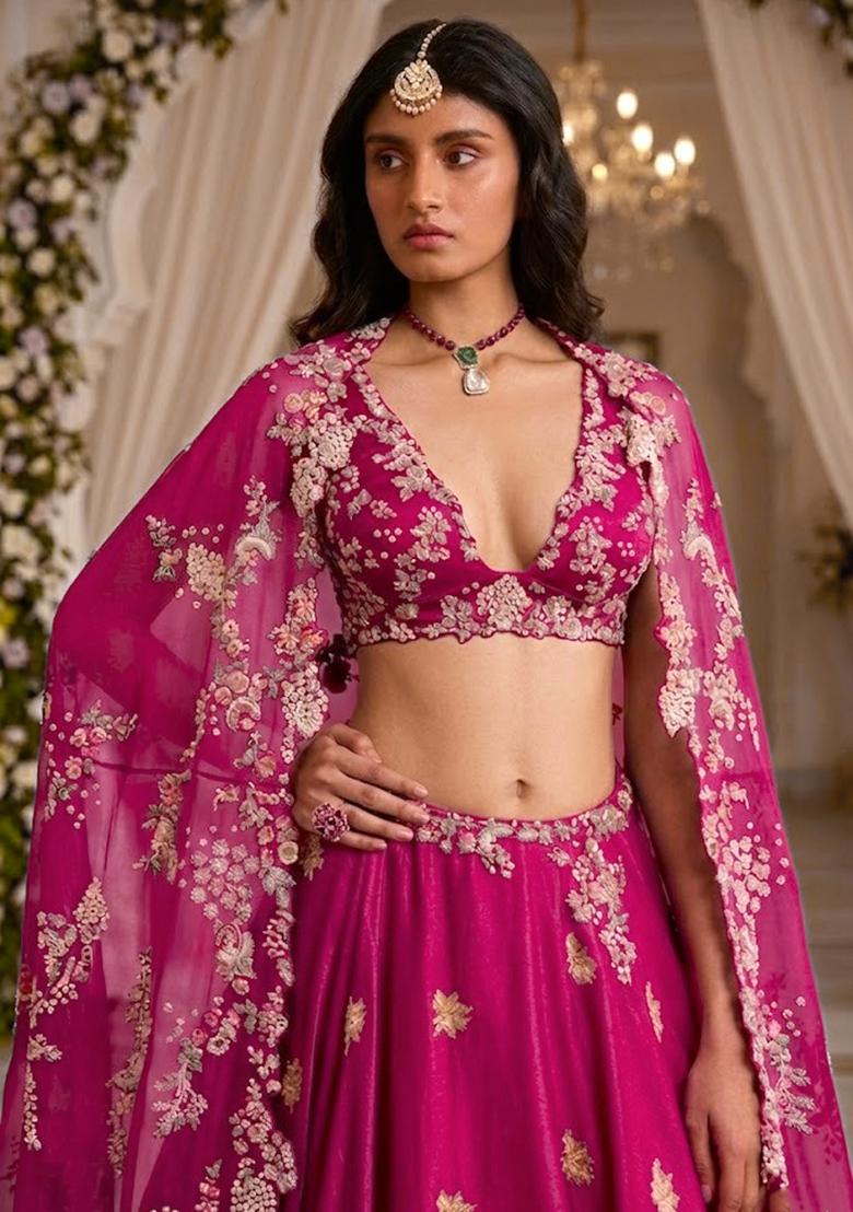 Magenta Embroidered&nbsp; Bridal Lehenga Set - Indya