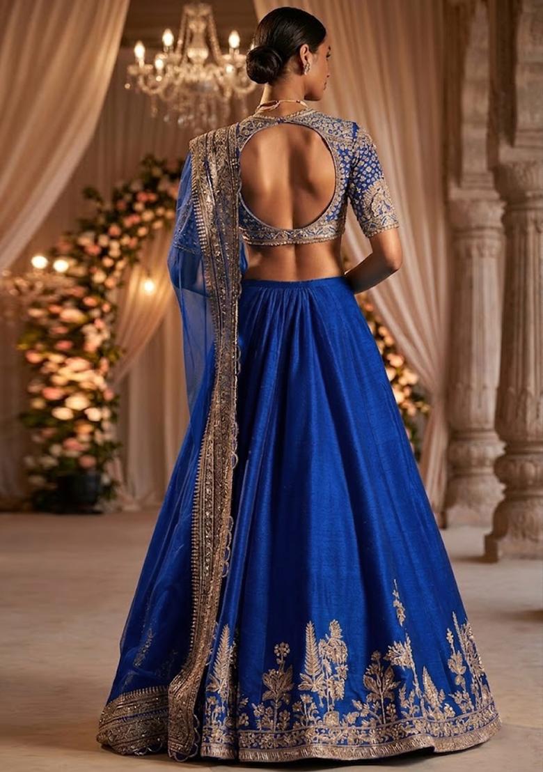Royal Blue  Motif Work Bridal Lehenga Set - Indya