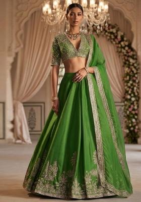 Emerald Green Motif Work Bridal Lehenga Set