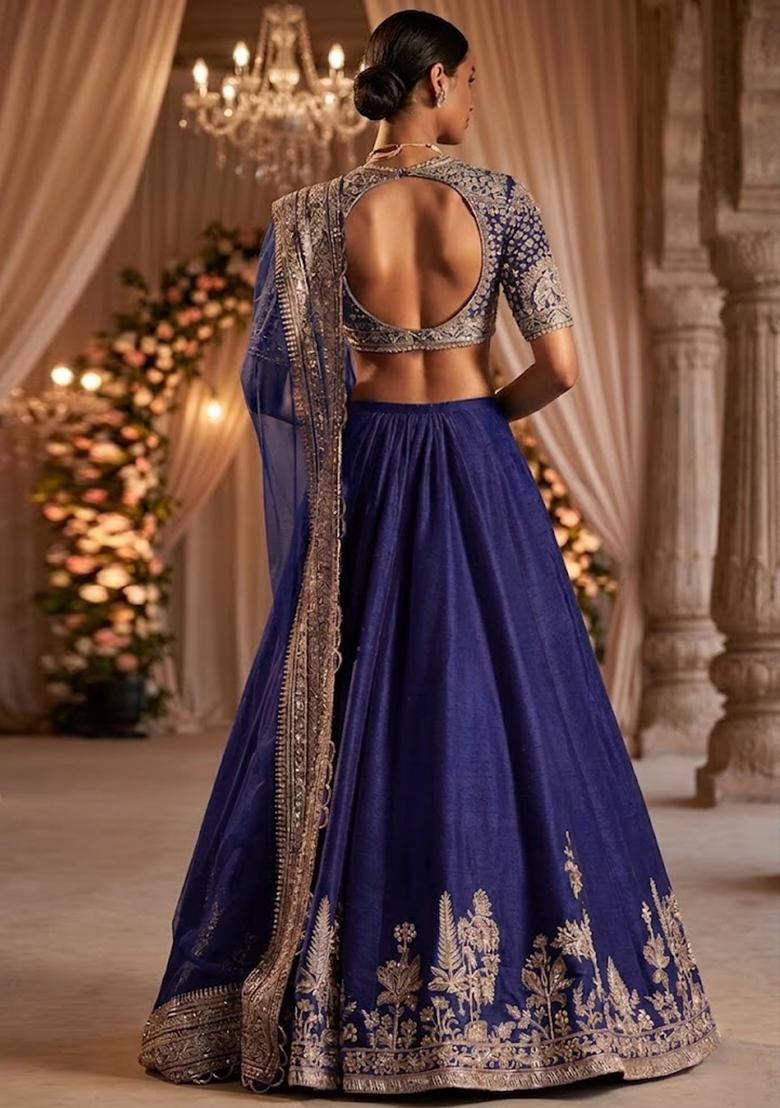Royal Blue  Motif Work Bridal Lehenga Set - Indya