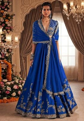 Blue Embroidered  Bridal Lehenga Set