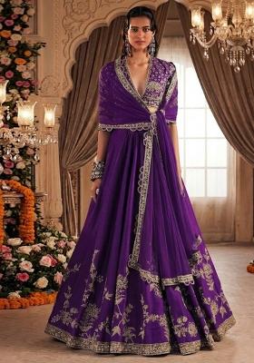 Deep Purple Embroidered  Bridal Lehenga Set