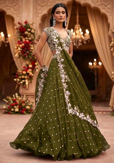 Mehendi Green Embroidered Bridal Lehenga Set — view on Indya