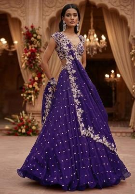Royal Purple Embroidered  Bridal Lehenga Set