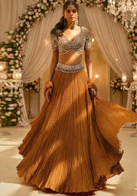 Mustard Yellow Embroidered  Bridal Lehenga Set