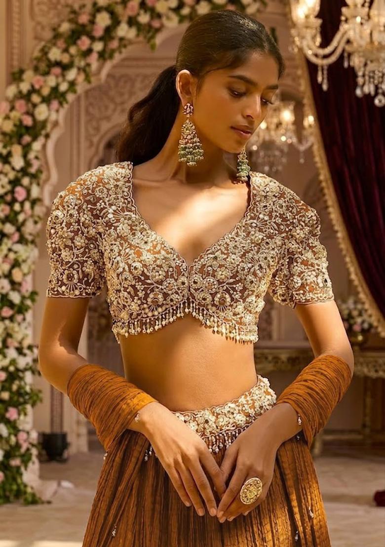 Mustard Yellow Embroidered  Bridal Lehenga Set - Indya