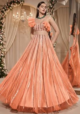 Soft Peach Embroidered  Bridal Lehenga Set