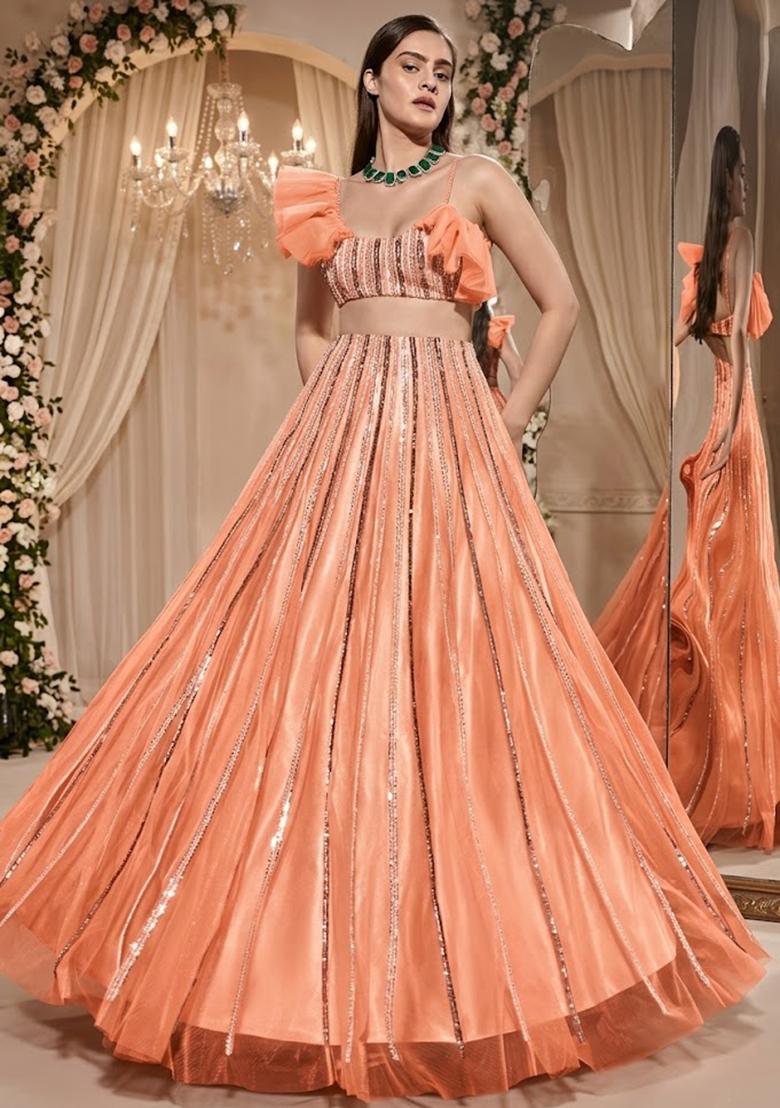 Soft Peach Embroidered  Bridal Lehenga Set - Indya