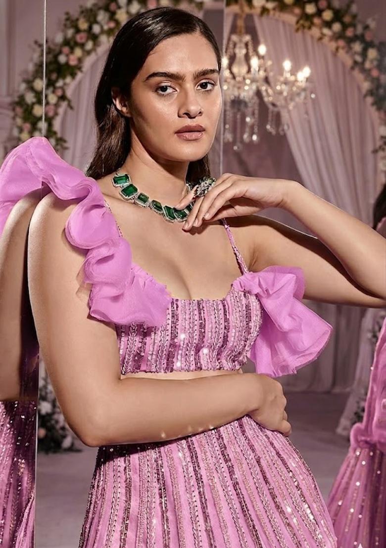 Pink Embroidered  Bridal Lehenga Set - Indya