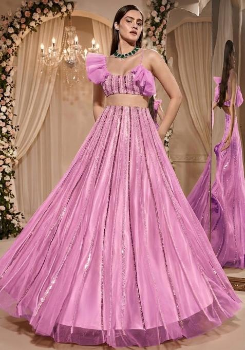 Pink Embroidered Bridal Lehenga Set — view on Indya