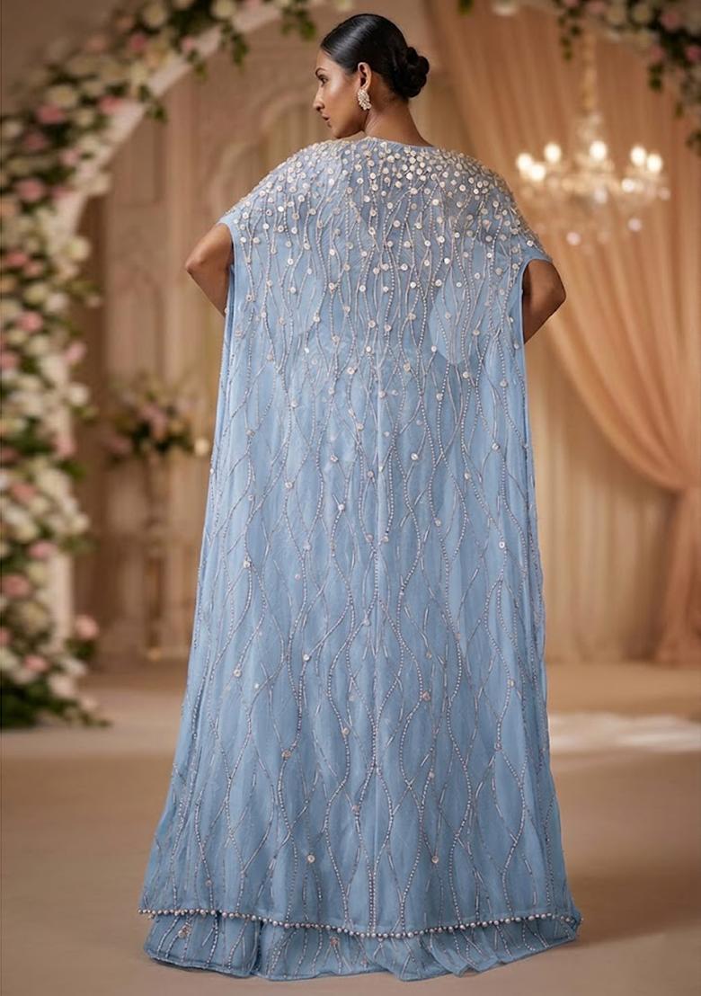 Sky Blue Embellished   Bridal Lehenga Set - Indya