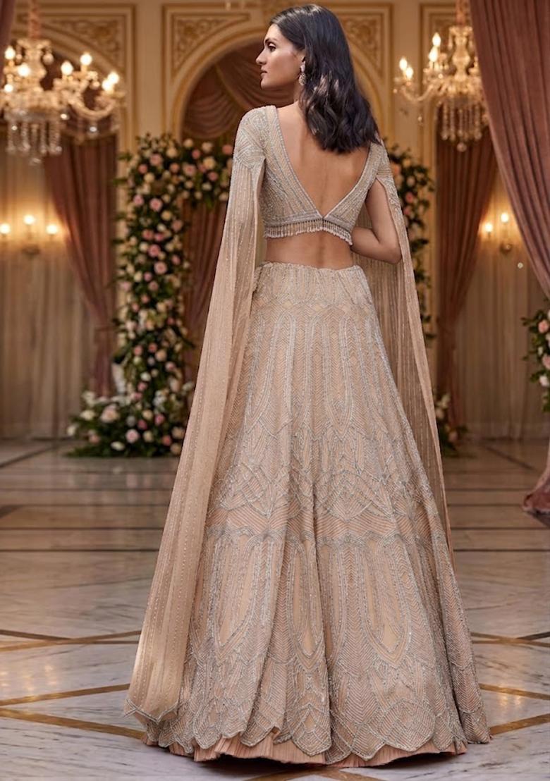 Beige  Embroidered  Bridal Lehenga Set - Indya