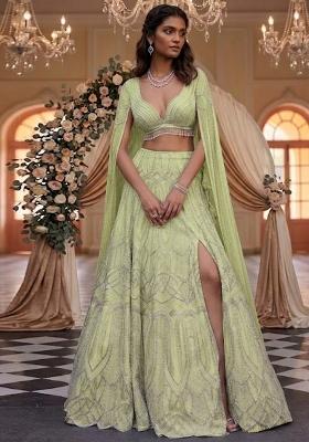 Lime Green Embroidered  Bridal Lehenga Set