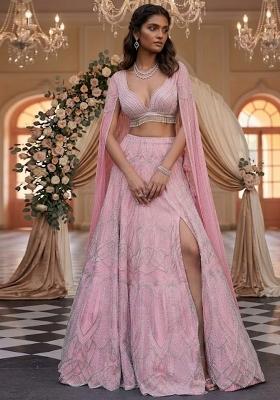 Rose Pink Embroidered  Bridal Lehenga Set