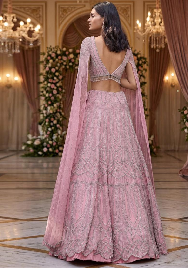 Rose Pink Embroidered  Bridal Lehenga Set - Indya