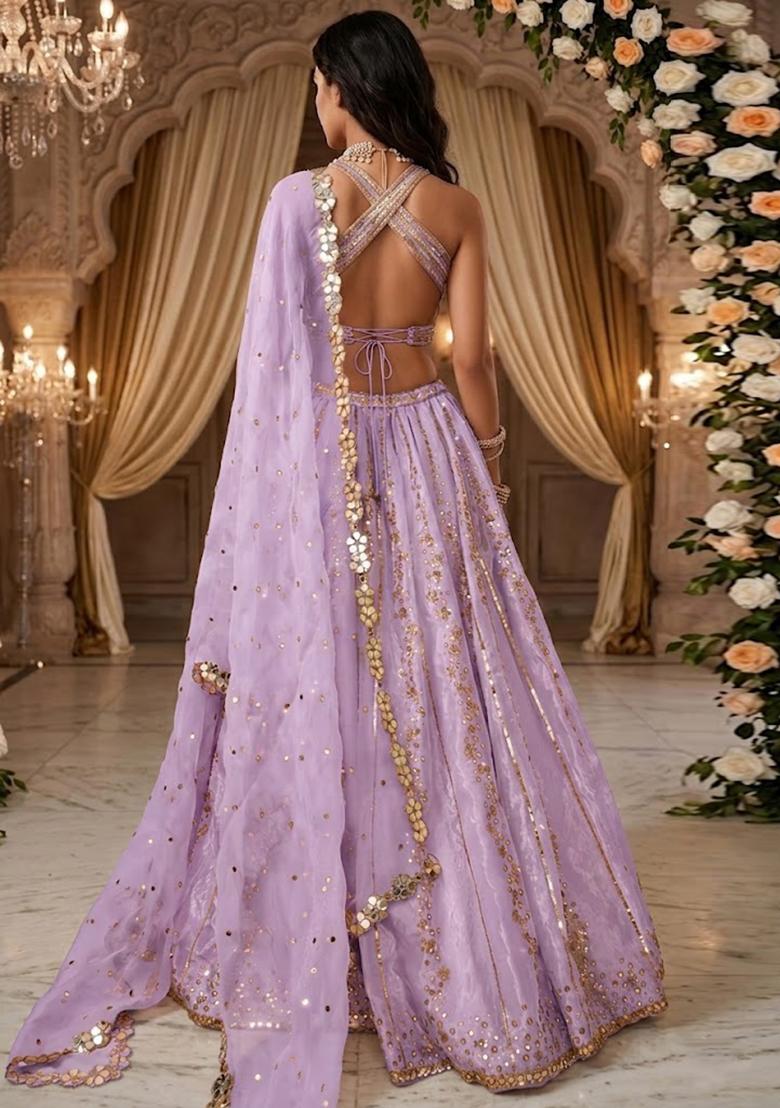 Lavendar Embroidered&nbsp; Bridal Lehenga Set - Indya