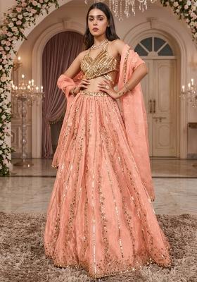 Soft Peach Embroidered&nbsp; Bridal Lehenga Set