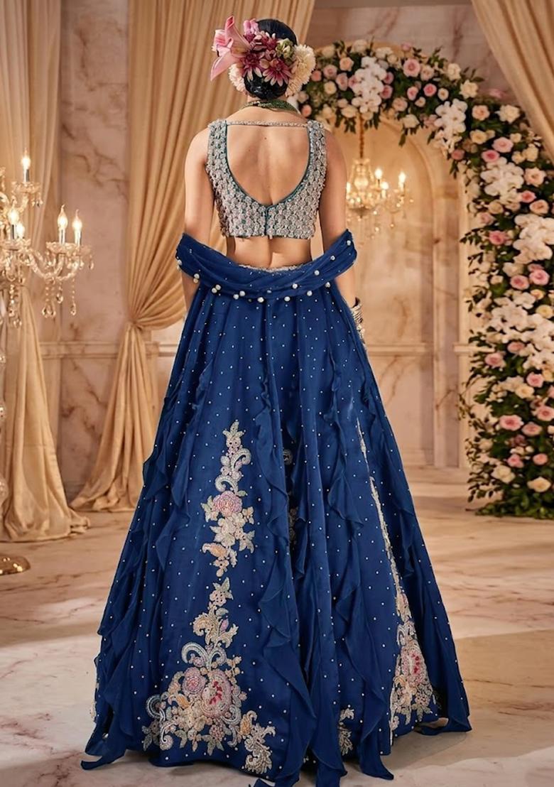 Blue Embellished  Bridal Lehenga Set - Indya