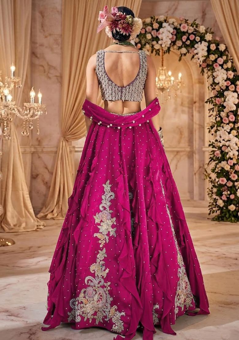 Rani Pink Embellished  Bridal Lehenga Set - Indya