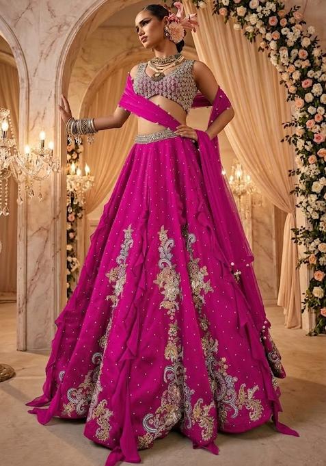 Rani Pink Embellished Bridal Lehenga Set — view on Indya