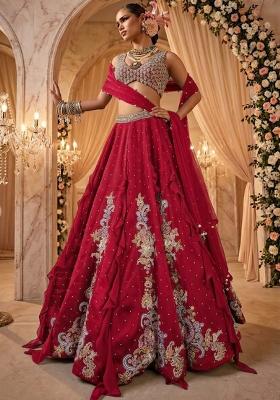 Deep Red Embellished  Bridal Lehenga Set
