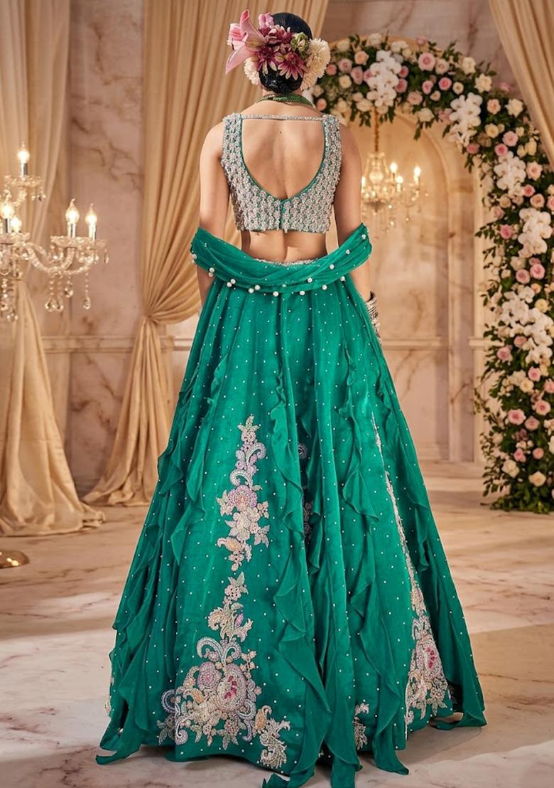 Teal Green Embellished  Bridal Lehenga Set - Indya