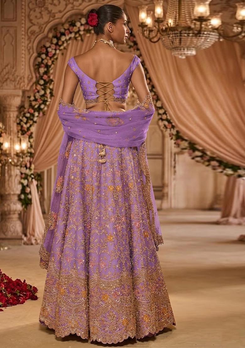 Lavendar Embroidered Bridal Lehenga Set - Indya