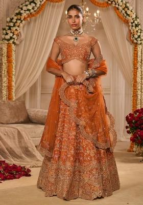 Rich Orange Embroidered Bridal Lehenga Set
