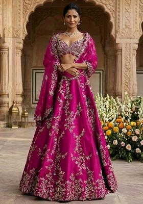 Magenta Embroidered Bridal Lehenga Set