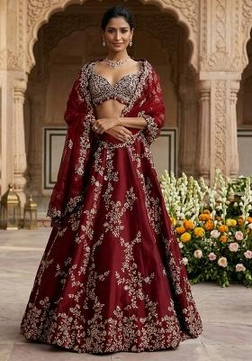 Maroon Embroidered Bridal Lehenga Set