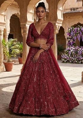 Deep Maroon Embroidered Bridal Lehenga Set