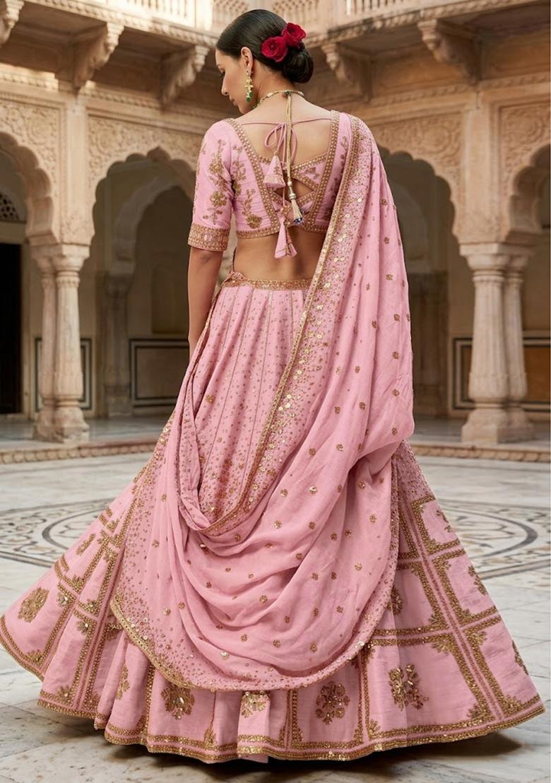 Pink Embroidered Bridal Lehenga Set - Indya