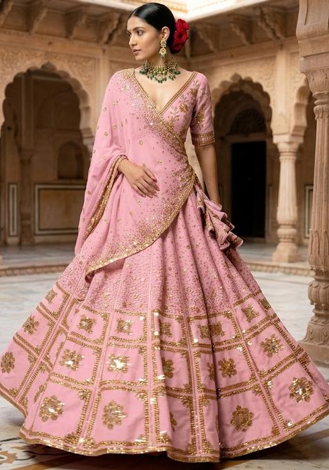 Pink Embroidered Bridal Lehenga Set — view on Indya