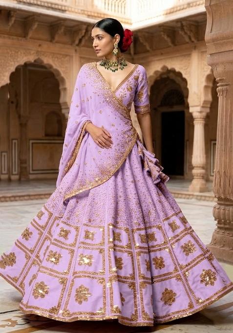 Lavendar Embroidered Bridal Lehenga Set — view on Indya
